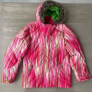Girl’s Spyder Pink Green Stripe Ski Jacket 16